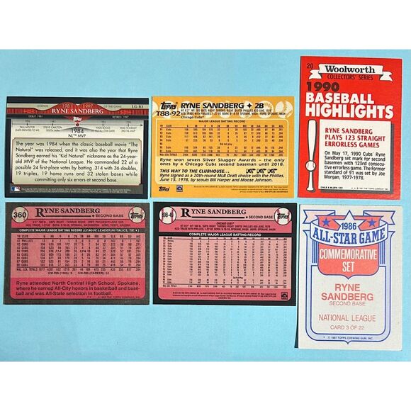 6 Cards Ryne Sandberg Chicago Cubs 1987-2024 Highlites, AS, Legnds + 35th Ann - Picture 2 of 4